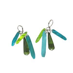 Vintage Peridot Gem Icicle Boho Dangle Drop Earrings Womens Costume Jewelry